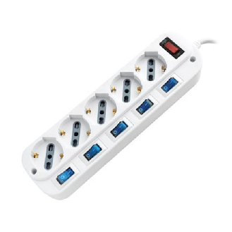Multipresa ciabatta 5 posti bipasso/schuko presa tedesca con interruttore generale e singoli ON/OFF con protezione elettrica - sku 8738-Leggi tutto