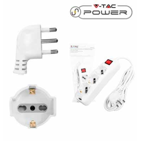 Multipresa ciabatta 3 posti bipasso/schuko presa tedesca 10/16A cavo 1,5mt interruttore luminoso - sku 8710-Leggi tutto