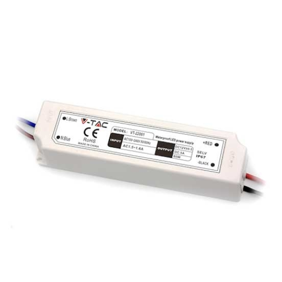 VT -22065 SLIM LED 60W 12V 5A IP-IPSPERSION IP67 Câble caval en plastique en plastique - SKU 3252-Lire la description