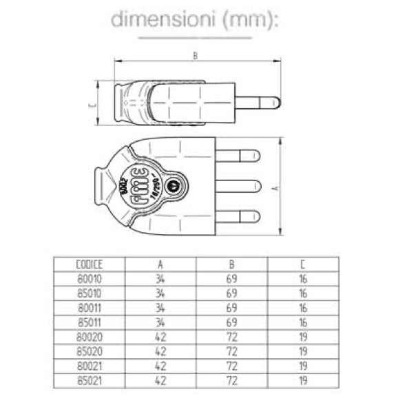 Spina italiana 2P+T 10A 250V mod. BICO'  80010-Leggi tutto