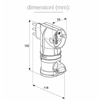 Adattatore industriale spina italiana 2P+T 16A 1 presa italo/tedesca 2P+T 16A 1 presa 2P+T 16A 200-250V IP44  73010-Leggi tutto