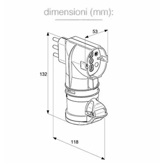 Adattatore industriale spina italiana 2P+T 16A 1 presa italo/tedesca 2P+T 16A 1 presa 2P+T 16A 200-250V IP44  73010-Leggi tutto