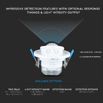 VT-8030 Sensore di movimento a infrarossi PIR 360°orientabile montaggio a incasso soffitto Regolabile 360° IP20 sku 5091-Leggi tutto