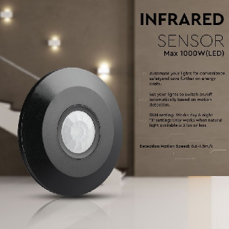 VT-8027 Sensore di movimento PIR infrarosso SLIM colore nero a plafone IP20 da soffitto 360° sku  5087-Leggi tutto