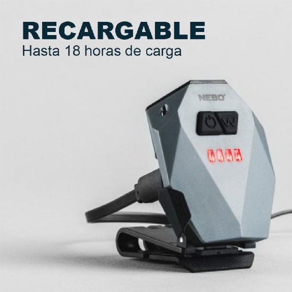 Linterna LED Frontal Con Pinza Recargable NEBO Einstein Cap HLP-0004-G-Leer más