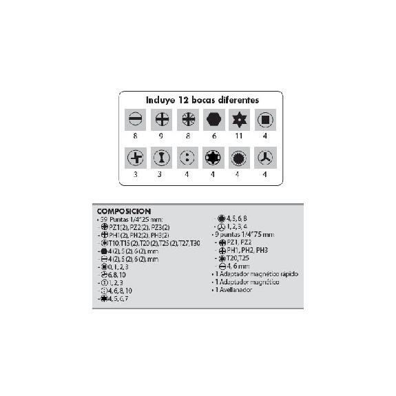 Juego de 71 puntas de 1/4'' más adaptador-Leer más