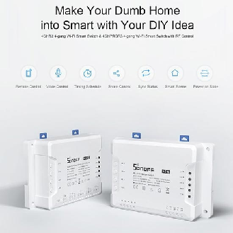 Interruttore universale smart switch WiFi controllo 4Ch linee indipendenti con temporizzazione guida DIN  4CHR3-Leggi tutto