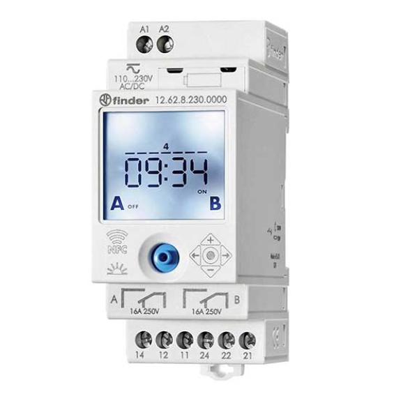Interruttore orario settimanale digitale smart NFC 2 contatti 16A 2 modalità di programmazioni Tipo 12.62  126282300000-Leggi tutto