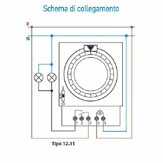 Interruttore orario elettromeccanico giornaliero con 1 contatto in scambio 16A montaggio da retroquadro Tipo 12.31  123182300000-Leggi tutto