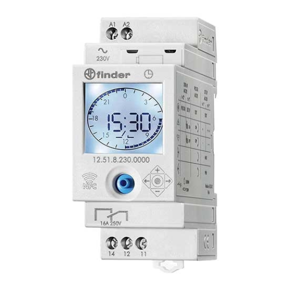 Interruttore orario giornaliero/settimanale analogico/digitale smart NFC 1 contatto 16A 2 modalità di programmazioni Tipo 12.51  125182300000-Leggi tutto