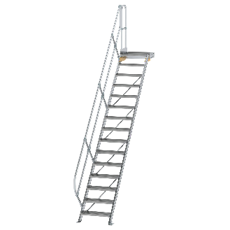 Treppe mit Plattform 45°, Handlauf, 600mm Stufenbreite, 15 Stufen-Beschreibung lesen