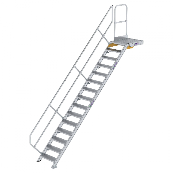 Treppe mit Plattform 45°, Handlauf, 600mm Stufenbreite, 15 Stufen Treppe mit Plattform 45°, Handlauf, 600mm Stufenbreite, 15 Stufen-Beschreibung lesen