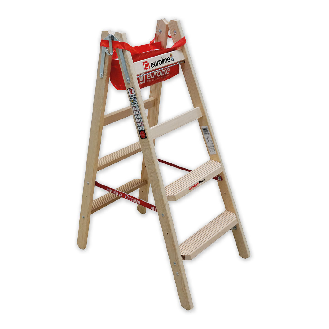 Euroline Holz Stufenstehleiter mit Comfort-Stufen mit Werkzeugablage 2x4 Stufen-Beschreibung lesen