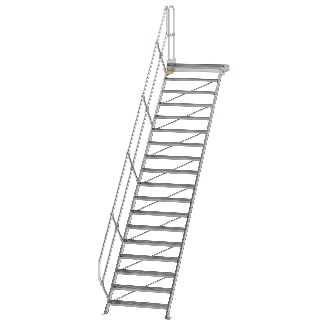 Treppe mit Plattform 45°, Handlauf, 1000mm Stufenbreite, 18 Stufen-Beschreibung lesen