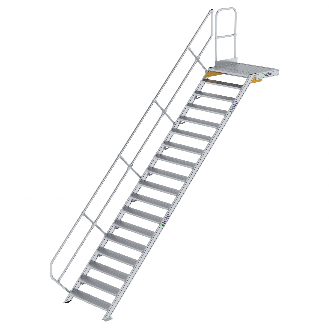Treppe mit Plattform 45°, Handlauf, 1000mm Stufenbreite, 18 Stufen-Beschreibung lesen