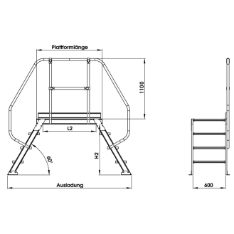 Überstieg 60° inkl. einen Handlauf, Stufenbreite 600mm, 2x10 Stufen-Beschreibung lesen