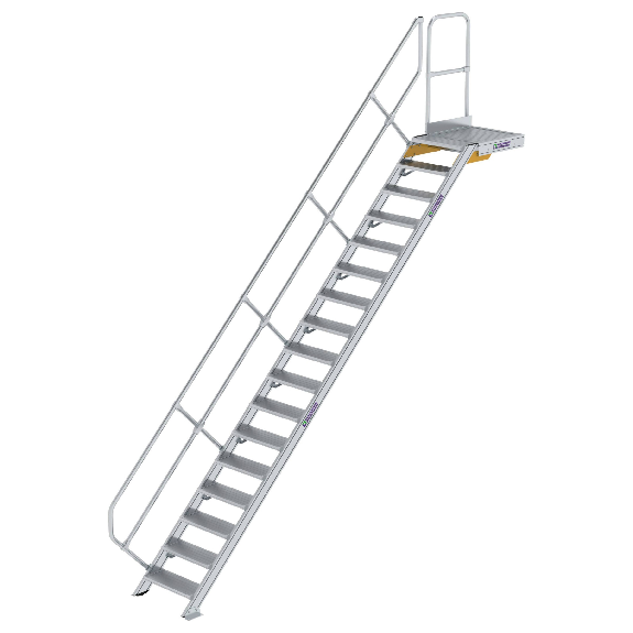 Treppe mit Plattform 45°, Handlauf, 600mm Stufenbreite, 17 Stufen Treppe mit Plattform 45°, Handlauf, 600mm Stufenbreite, 17 Stufen-Beschreibung lesen