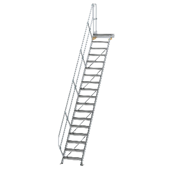 Treppe mit Plattform 45°, Handlauf, 600mm Stufenbreite, 17 Stufen-Beschreibung lesen