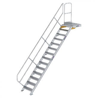 Treppe mit Plattform 45°, Handlauf, 600mm Stufenbreite, 14 Stufen-Beschreibung lesen