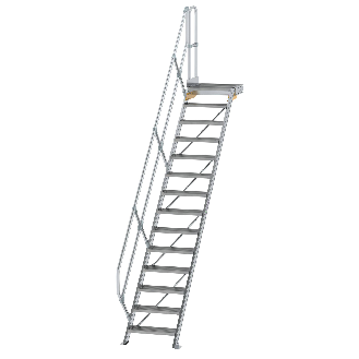 Treppe mit Plattform 45°, Handlauf, 600mm Stufenbreite, 14 Stufen-Beschreibung lesen