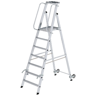 Aluminium-Stehleiter mit Rollen und Griff 7 Stufen-Beschreibung lesen