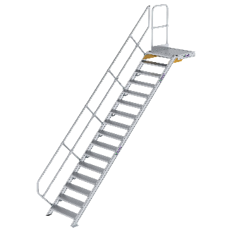 Treppe mit Plattform 45°, Handlauf, 800mm Stufenbreite, 16 Stufen-Beschreibung lesen