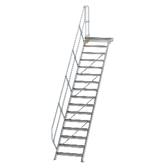 Treppe mit Plattform 45°, Handlauf, 800mm Stufenbreite, 16 Stufen-Beschreibung lesen