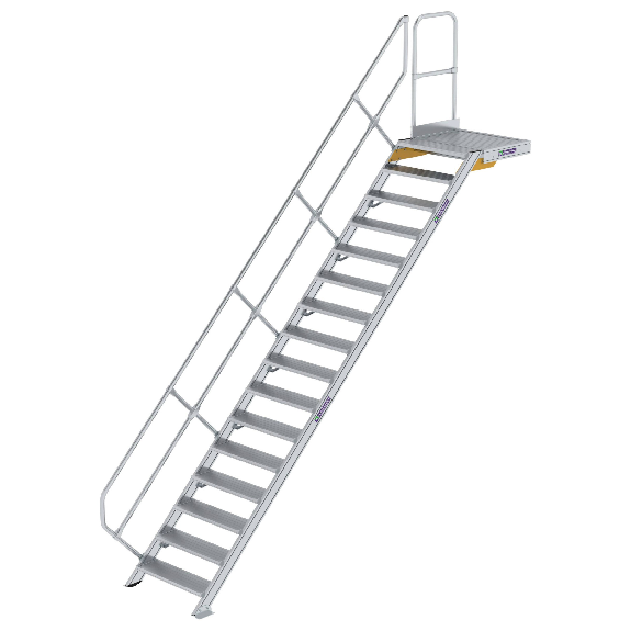 Treppe mit Plattform 45°, Handlauf, 800mm Stufenbreite, 16 Stufen Treppe mit Plattform 45°, Handlauf, 800mm Stufenbreite, 16 Stufen-Beschreibung lesen