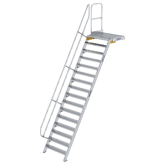 Treppe mit Plattform 60°, Handlauf, 1000mm Stufenbreite, 16 Stufen-Beschreibung lesen