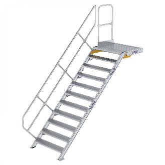 Treppe mit Plattform 45°, Handlauf, 1000mm Stufenbreite, 11 Stufen-Beschreibung lesen