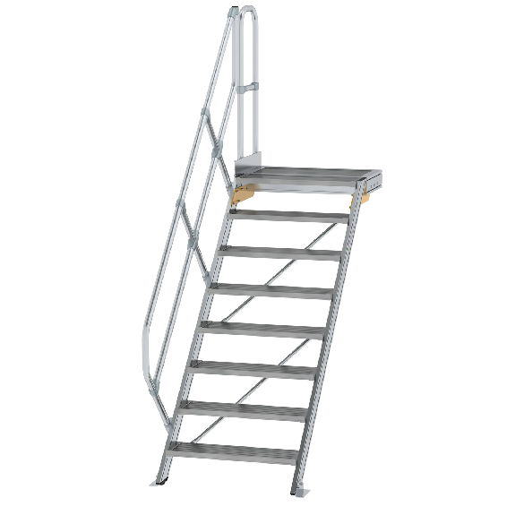 Treppe mit Plattform 45°, Handlauf, 800mm Stufenbreite, 8 Stufen Treppe mit Plattform 45°, Handlauf, 800mm Stufenbreite, 8 Stufen-Beschreibung lesen