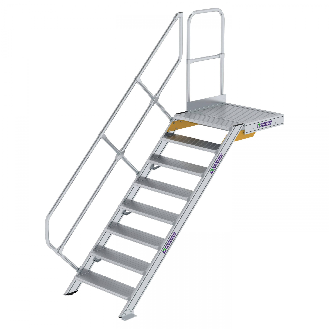 Treppe mit Plattform 45°, Handlauf, 800mm Stufenbreite, 8 Stufen-Beschreibung lesen