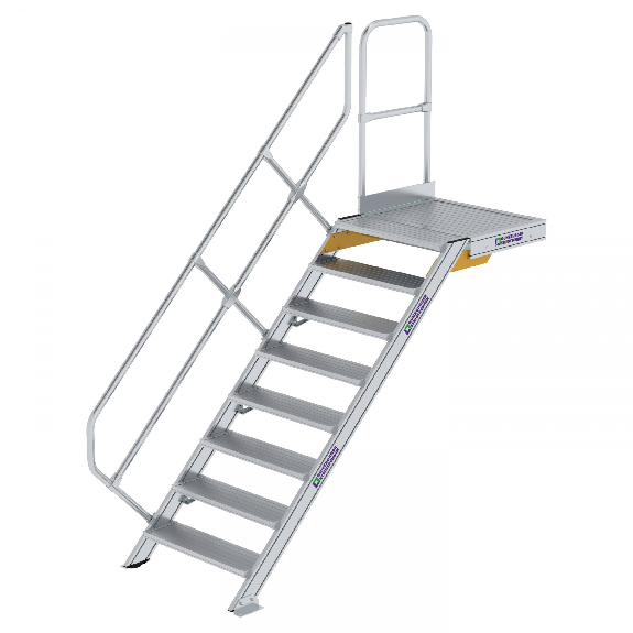 Treppe mit Plattform 45°, Handlauf, 800mm Stufenbreite, 8 Stufen Treppe mit Plattform 45°, Handlauf, 800mm Stufenbreite, 8 Stufen-Beschreibung lesen