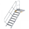 Treppe mit Plattform 45°, Handlauf, 800mm Stufenbreite, 8 Stufen