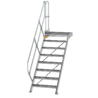 Treppe mit Plattform 45°, Handlauf, 800mm Stufenbreite, 8 Stufen-Beschreibung lesen