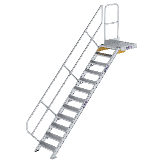 Treppe mit Plattform 45°, Handlauf, 600mm Stufenbreite, 12 Stufen-Beschreibung lesen