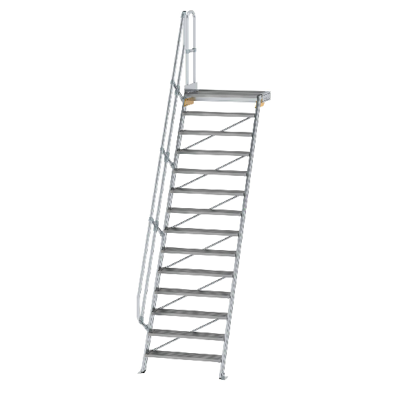 Treppe mit Plattform 60°, Handlauf, 1000mm Stufenbreite, 14 Stufen-Beschreibung lesen