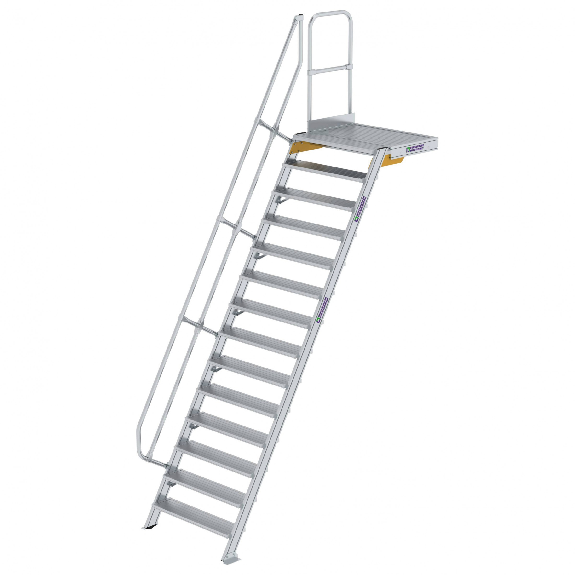 Treppe mit Plattform 60°, Handlauf, 1000mm Stufenbreite, 14 Stufen Treppe mit Plattform 60°, Handlauf, 1000mm Stufenbreite, 14 Stufen-Beschreibung lesen