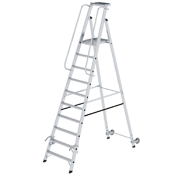 Aluminium-Stehleiter mit Rollen und Griff 10 Stufen-Beschreibung lesen
