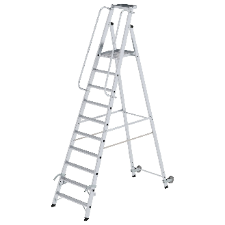 Aluminium-Stehleiter mit Rollen und Griff 10 Stufen-Beschreibung lesen