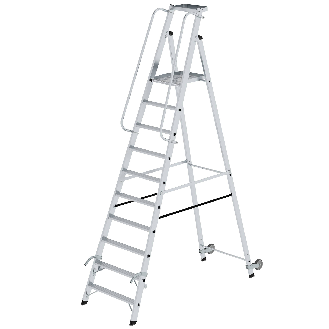 Aluminium-Stehleiter mit Rollen und Griff 10 Stufen-Beschreibung lesen