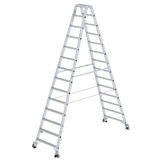 Stehleiter beidseitig begehbar mit Rollen 2x14 Stufen-Beschreibung lesen