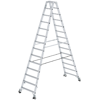 Stehleiter beidseitig begehbar mit Rollen 2x14 Stufen-Beschreibung lesen