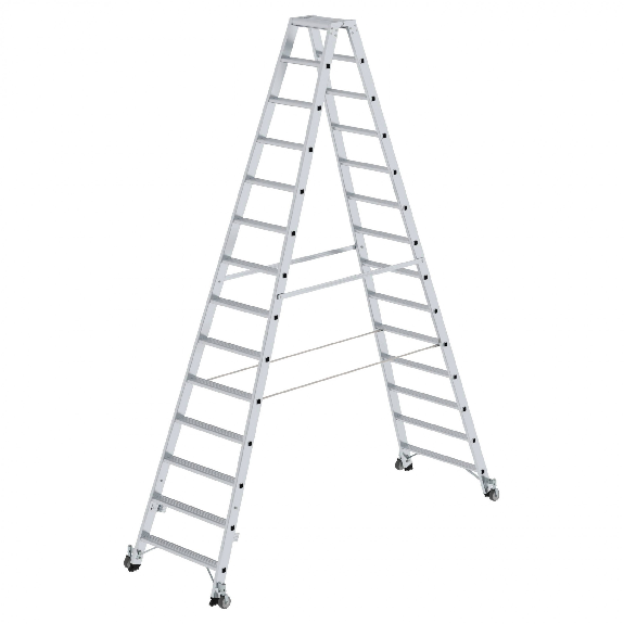 Stehleiter beidseitig begehbar mit Rollen 2x14 Stufen Stehleiter beidseitig begehbar mit Rollen 2x14 Stufen-Beschreibung lesen