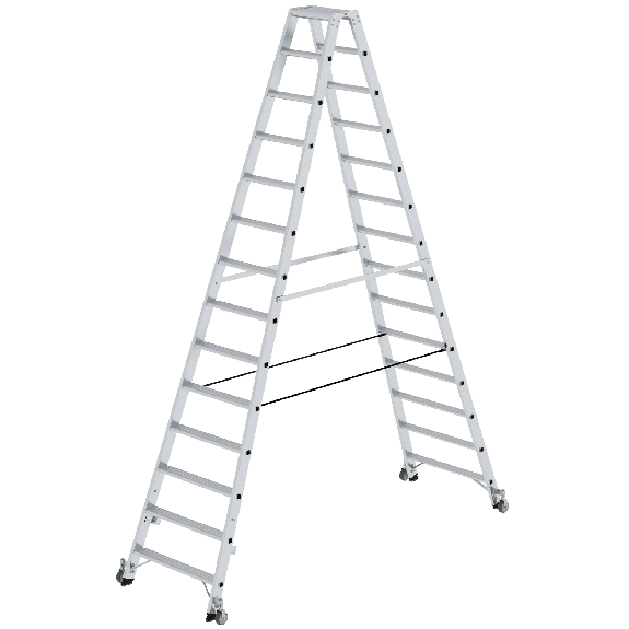 Stehleiter beidseitig begehbar mit Rollen 2x14 Stufen-Beschreibung lesen