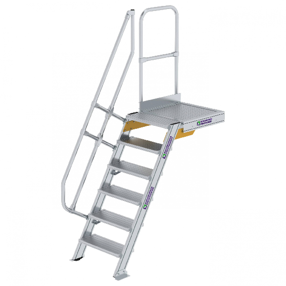 Treppe mit Plattform 60°, Handlauf, 600mm Stufenbreite, 6 Stufen Treppe mit Plattform 60°, Handlauf, 600mm Stufenbreite, 6 Stufen-Beschreibung lesen