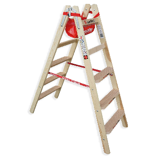 Euroline Holz Stufenstehleiter mit Comfort-Stufen mit Werkzeugablage 2x5 Stufen-Beschreibung lesen