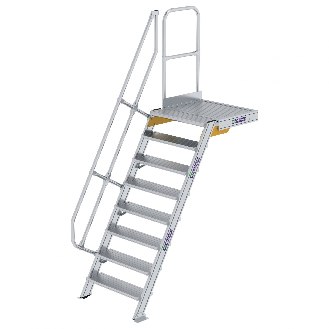 Treppe mit Plattform 60°, Handlauf, 800mm Stufenbreite, 8 Stufen-Beschreibung lesen