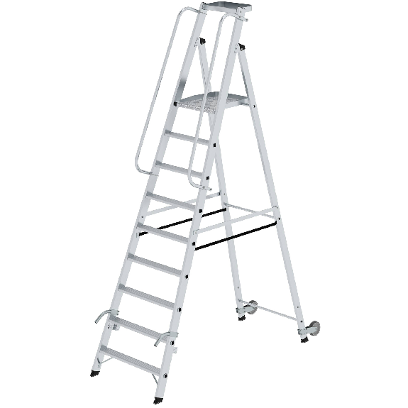 Escalera de aluminio con rodillos y asa 9 peldaños-Leer más