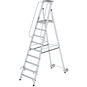 Aluminium-Stehleiter mit Rollen und Griff 9 Stufen-Beschreibung lesen